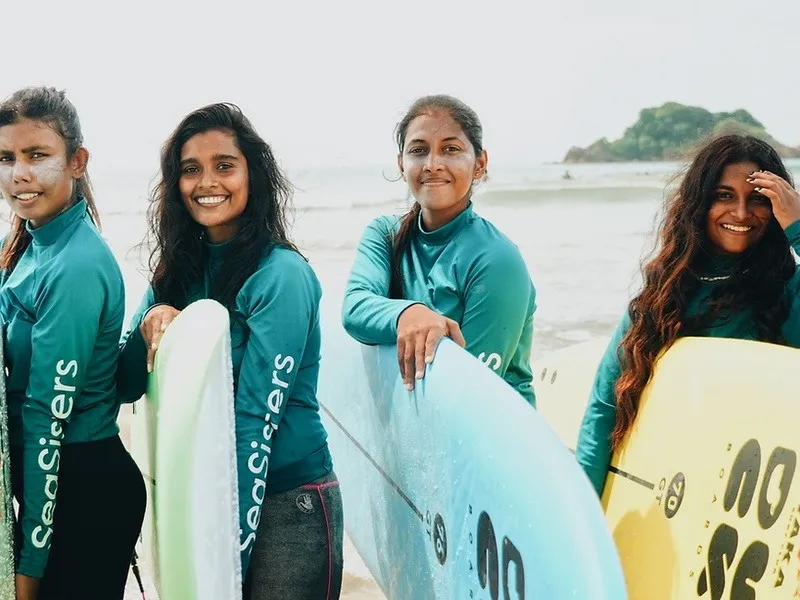 Sea Sisters Sri Lanka surfers on the beach
