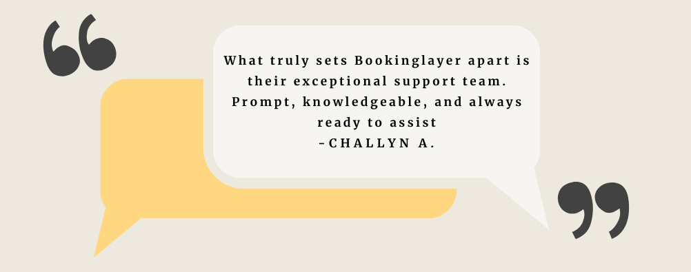 A graphic showing a Bookinglayer client quote.