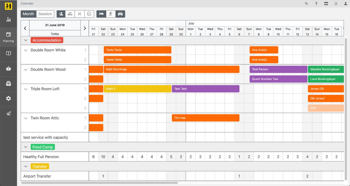 A desktop view of the calendar module within Bookinglayer. 
